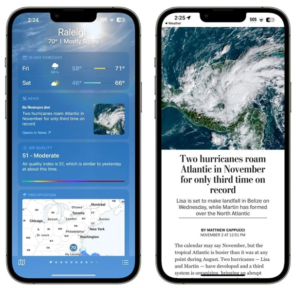福绵苹果14维修分享iPhone 14手机如何看天气时顺带看新闻 