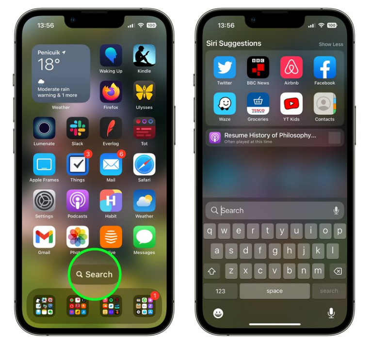 福绵苹果手机维修分享升级到 iOS 16 后，如何删除主屏幕上的搜索按钮 